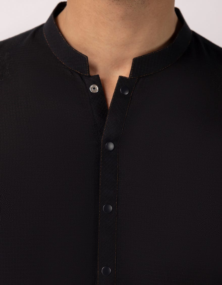 BLACK COTTON SEMI-FORMAL KURTA TROUSERS