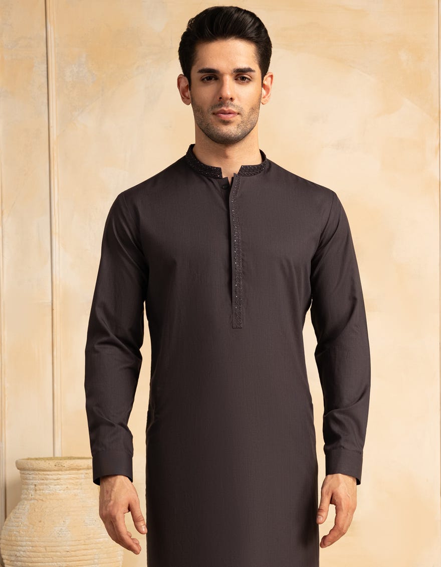 DARK GREY BLENDED FORMAL KURTA TROUSER
