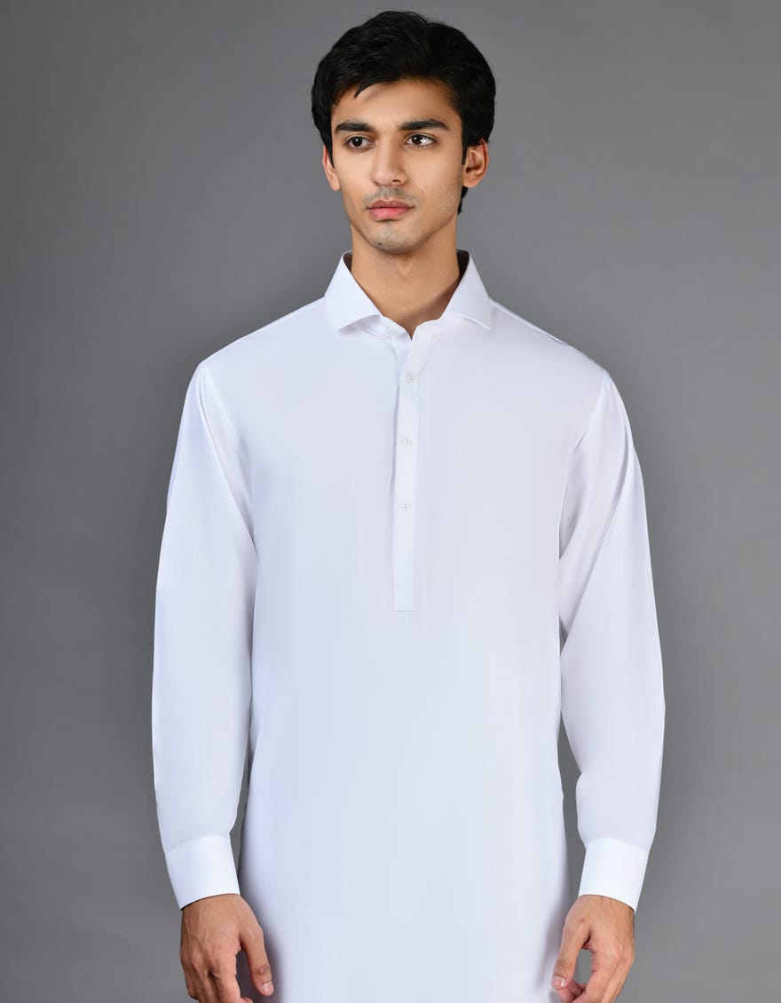 WHITE BLENDED CASUAL KAMEEZ SHALWAR