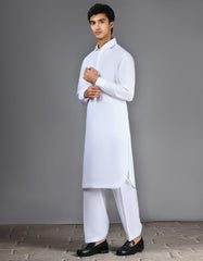 WHITE BLENDED CASUAL KAMEEZ SHALWAR
