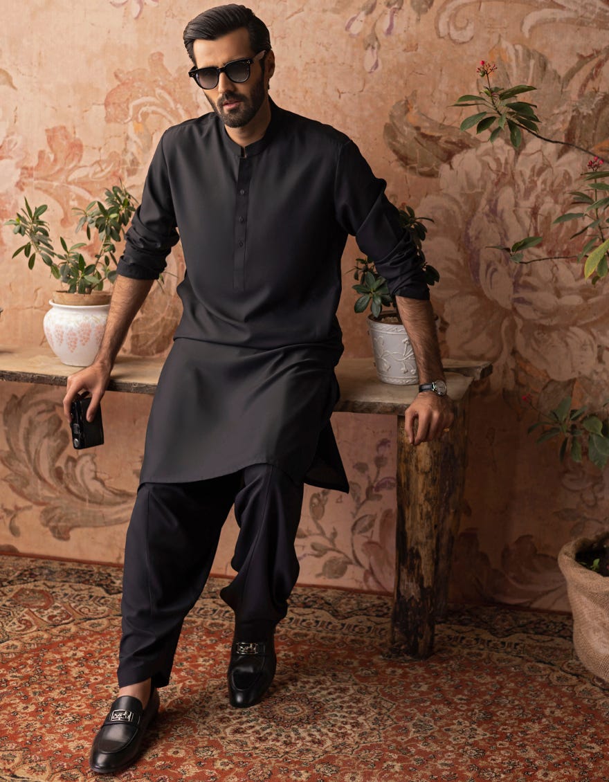 BLACK BLENDED KAMEEZ SHALWAR | JJKS-S-30778-R17-AP