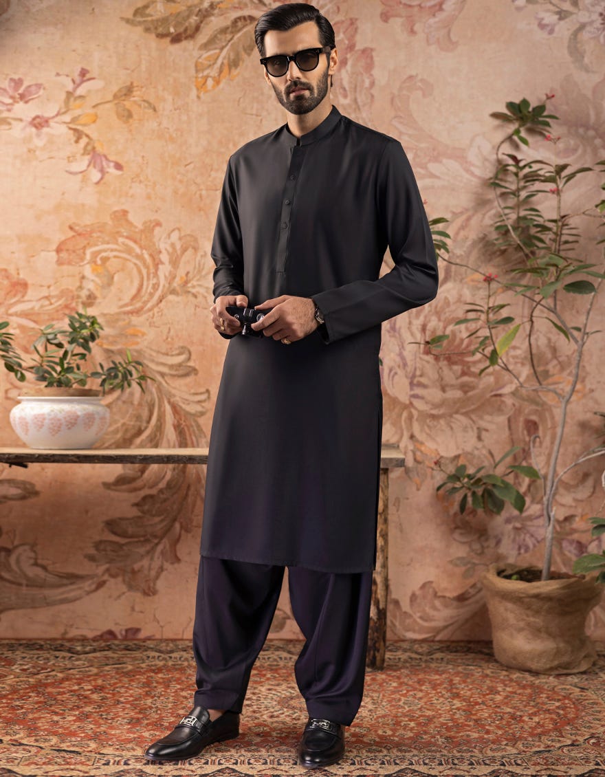 BLACK BLENDED KAMEEZ SHALWAR | JJKS-S-30778-R17-AP