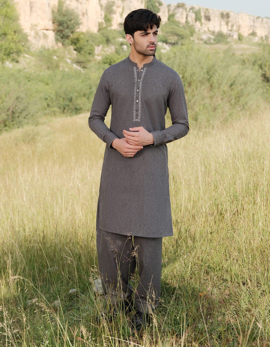 DARK GREY BLENDED KAMEEZ SHALWAR | JJKS-W-33152