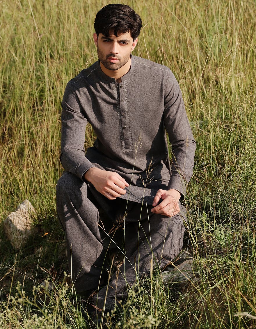 DARK GREY BLENDED KAMEEZ SHALWAR | JJKS-W-33152