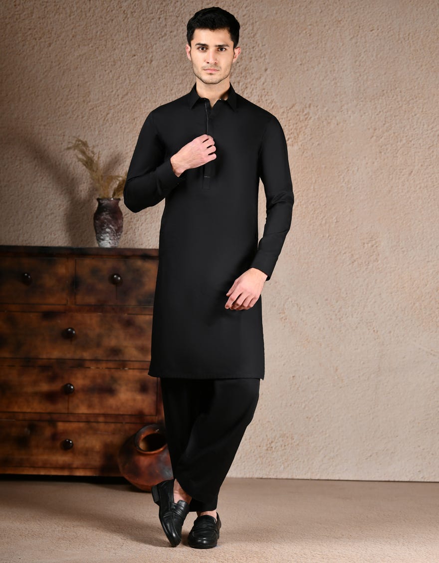BLACK BLENDED KAMEEZ SHALWAR | JJKS-A-33237