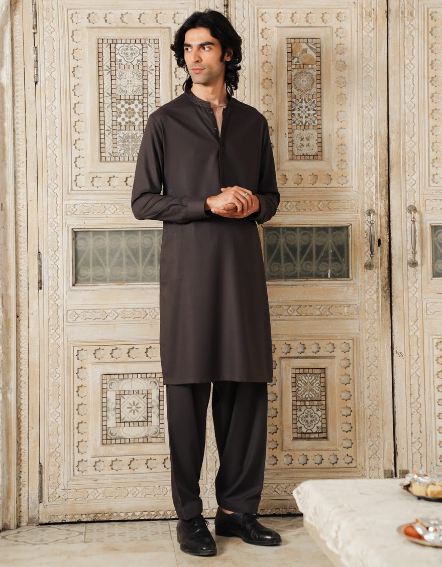 BROWN BLENDED SEMI-FORMAL KAMEEZ SHALWAR