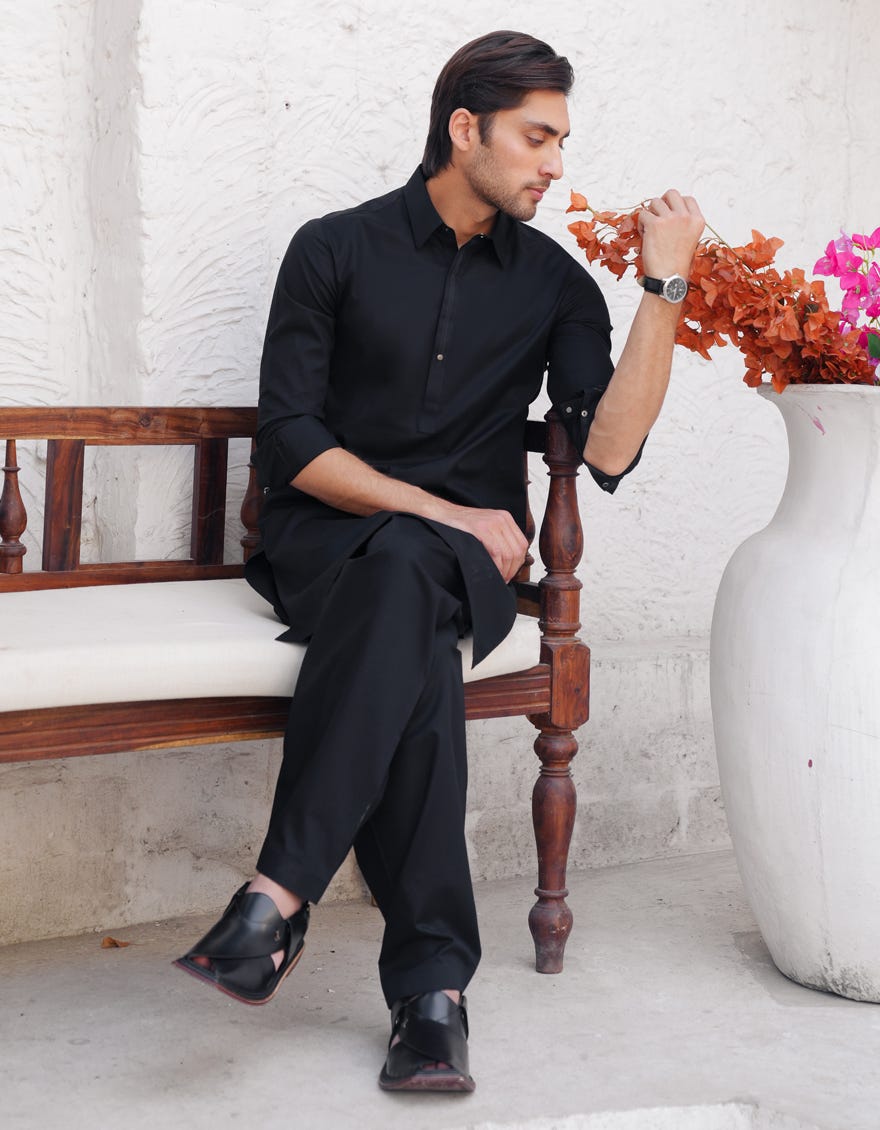 BLACK COTTON CASUAL KAMEEZ SHALWAR