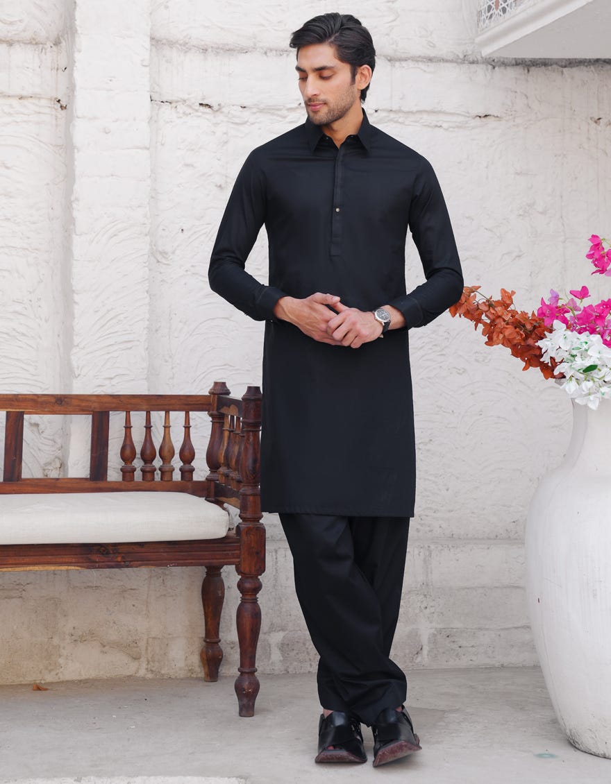 BLACK COTTON CASUAL KAMEEZ SHALWAR