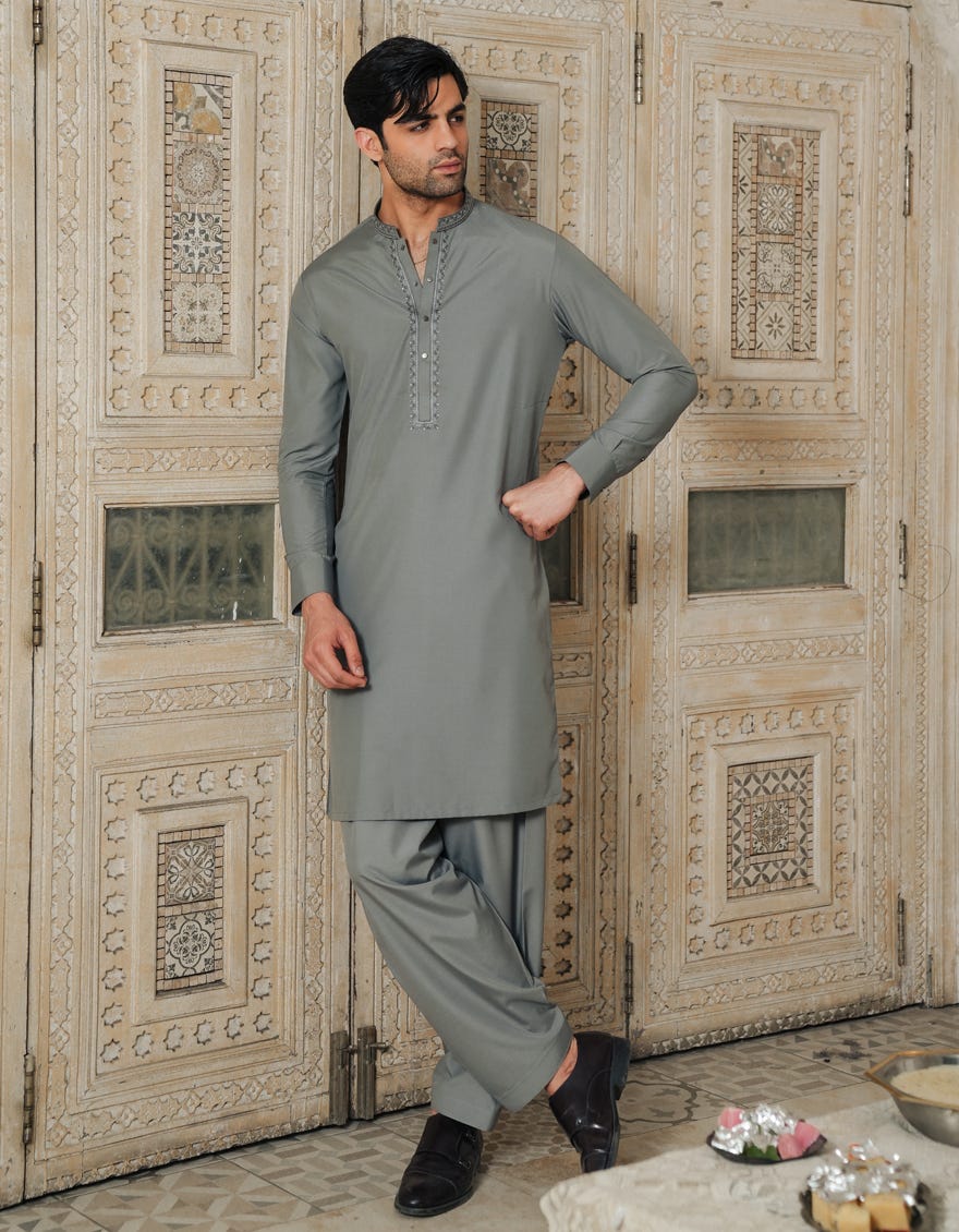 GREY BLENDED SEMI-FORMAL KAMEEZ SHALWAR