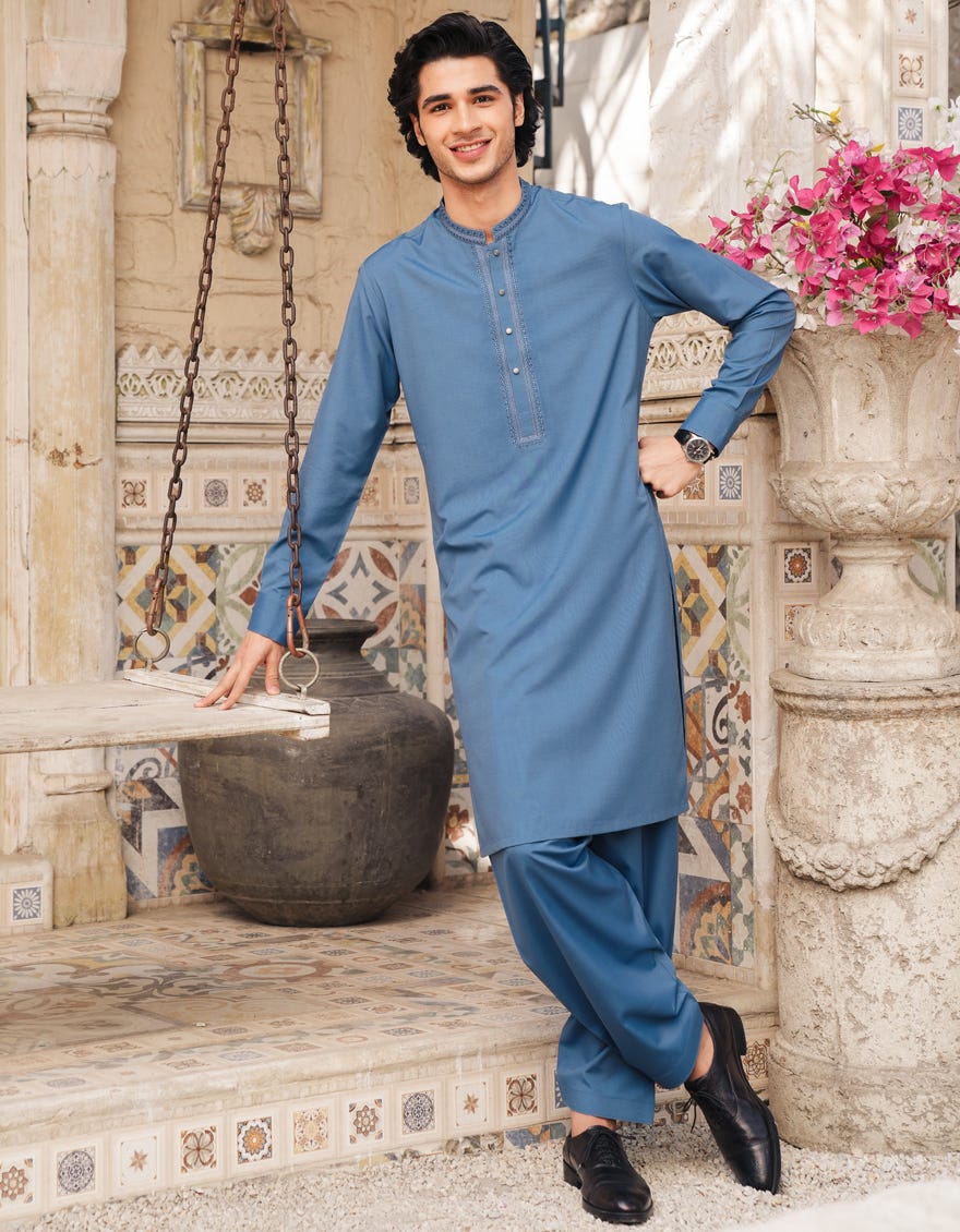 BLUE BLENDED SEMI-FORMAL KAMEEZ SHALWAR
