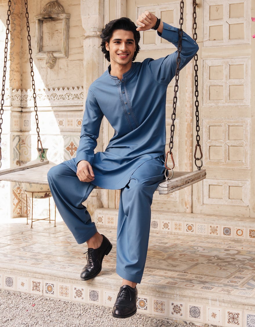 BLUE BLENDED SEMI-FORMAL KAMEEZ SHALWAR