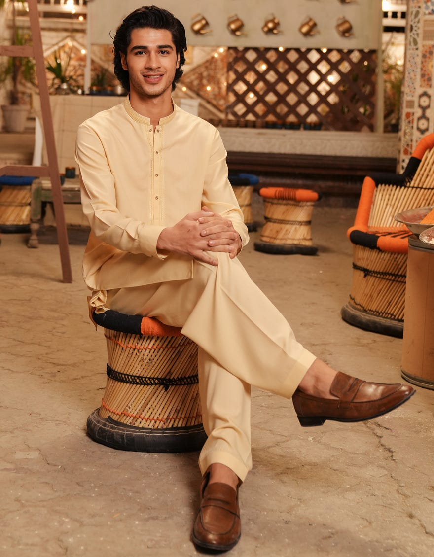CREAM BLENDED SEMI-FORMAL KAMEEZ SHALWAR