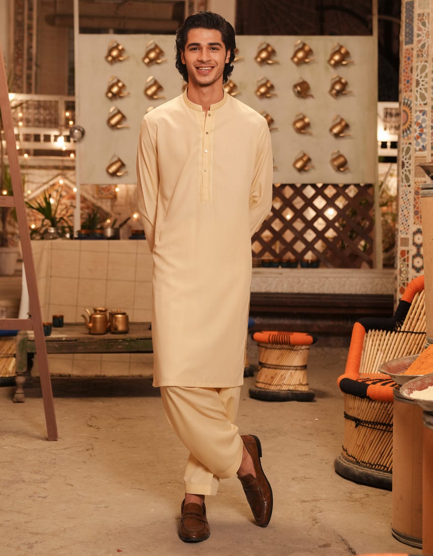 CREAM BLENDED SEMI-FORMAL KAMEEZ SHALWAR