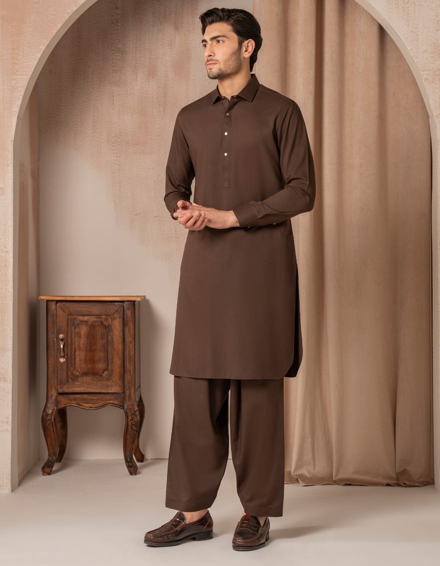 BROWN BLENDED CASUAL KAMEEZ SHALWAR