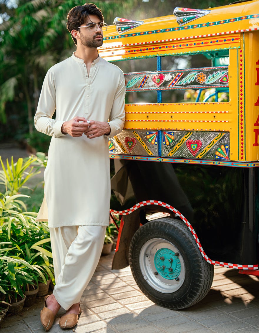 CREAM BLENDED SEMI-FORMAL KAMEEZ SHALWAR