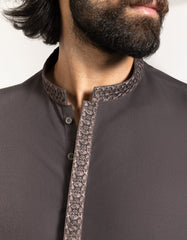 DARK BROWN POLYESTER SEMI-FORMAL KAMEEZ SHALWAR