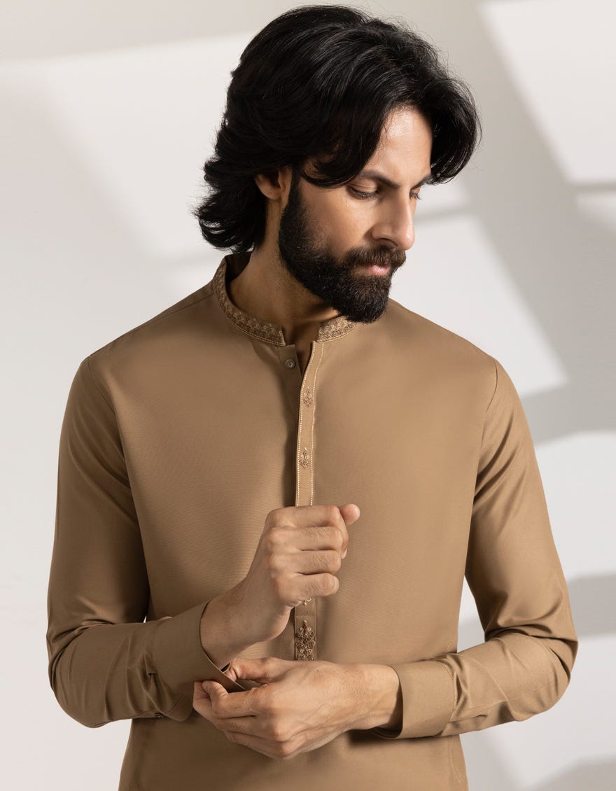 BROWN BLENDED SEMI-FORMAL KAMEEZ SHALWAR