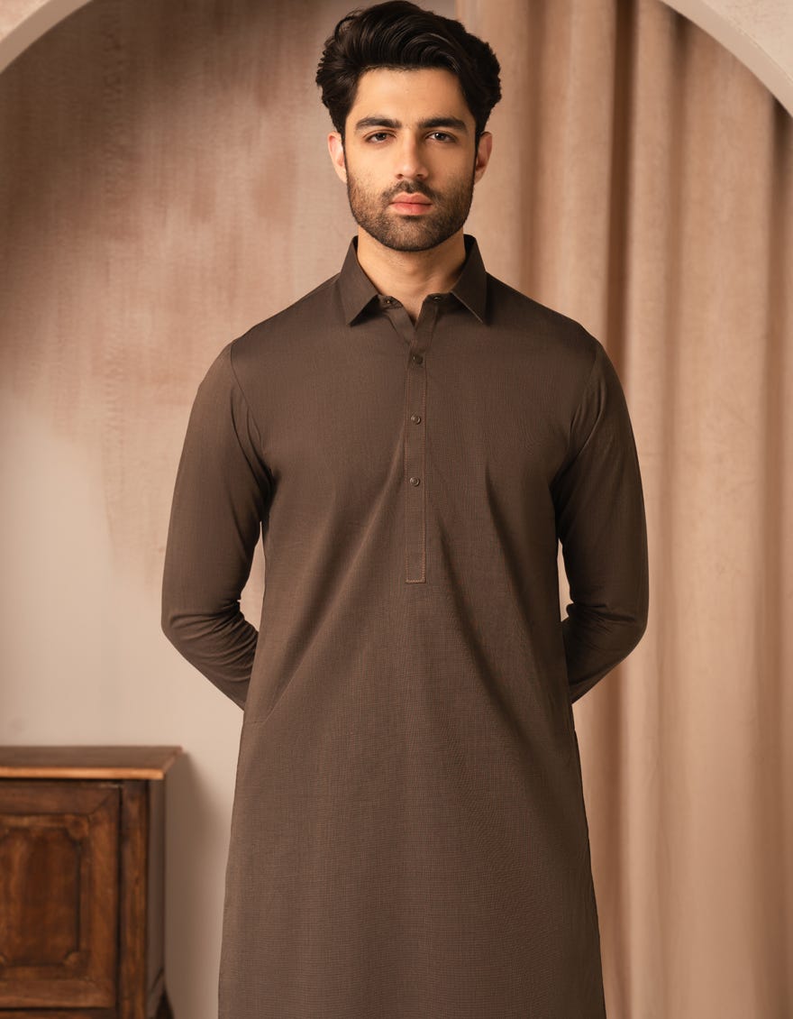 BROWN COTTON CASUAL KAMEEZ SHALWAR