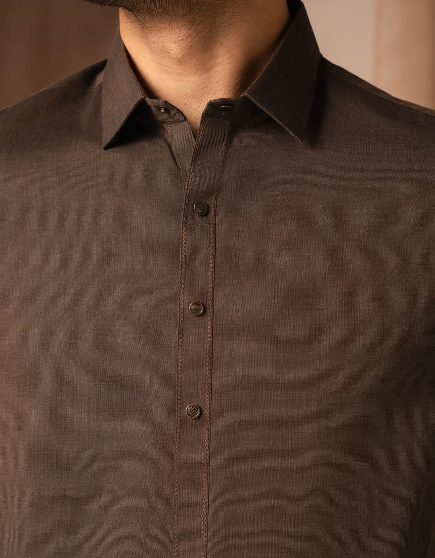 BROWN COTTON CASUAL KAMEEZ SHALWAR