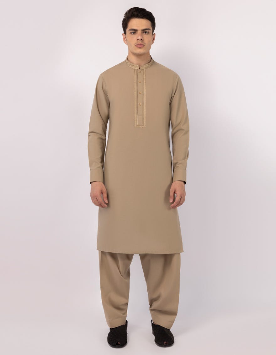 BEIGE SEMI-FORMAL KAMEEZ SHALWAR