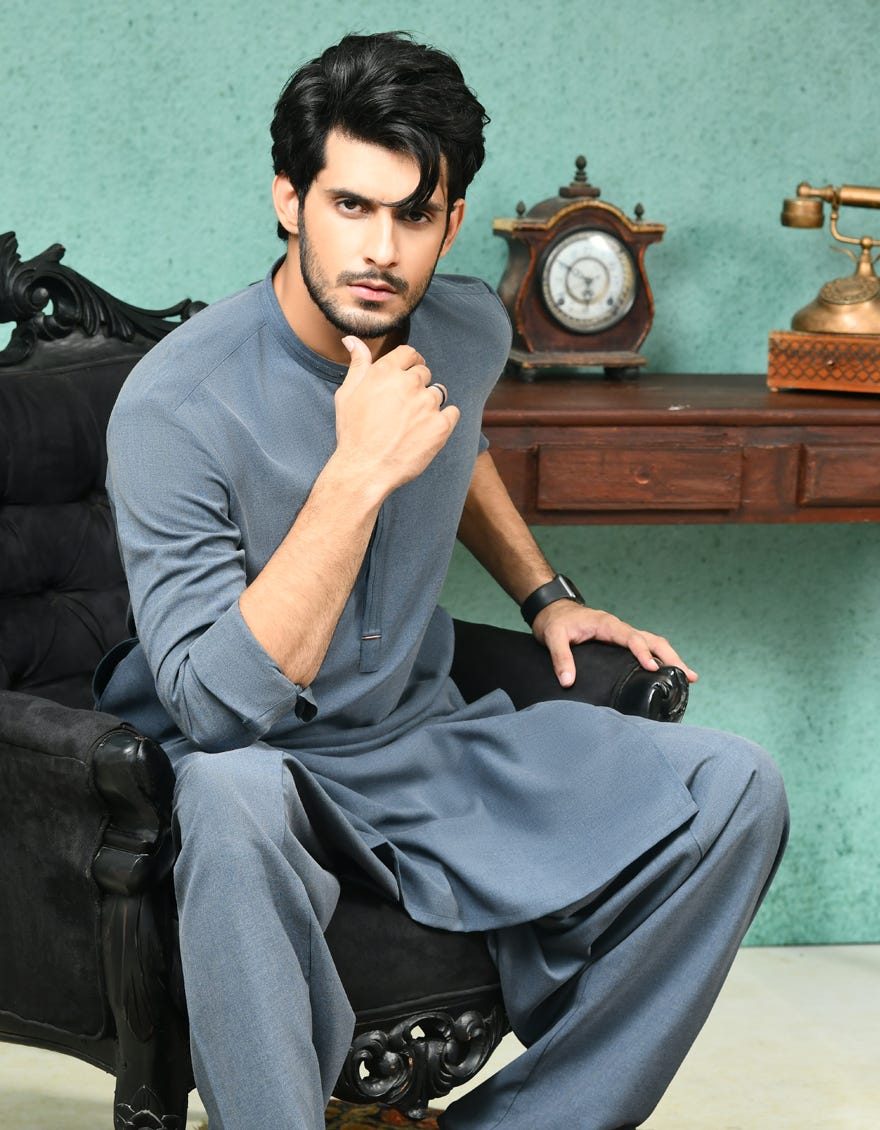 COLONIAL BLUE BLENDED KAMEEZ SHALWAR | JJKS-A-42244
