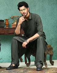 HUNTER GREEN BLENDED KAMEEZ SHALWAR | JJKS-42247