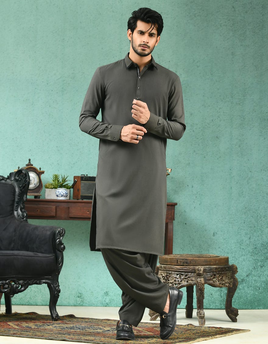 HUNTER GREEN BLENDED KAMEEZ SHALWAR | JJKS-42247