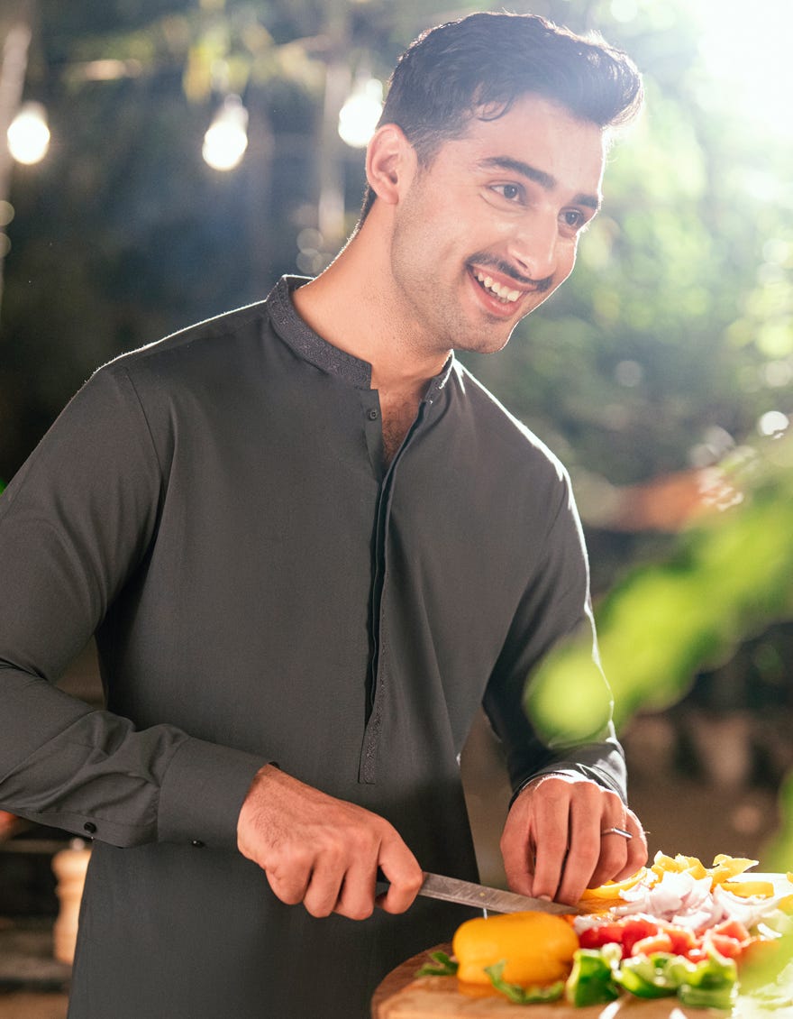GREY BLENDED SEMI-FORMAL KAMEEZ SHALWAR