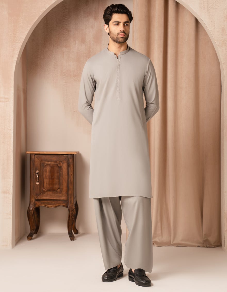 GREY BLENDED SEMI-FORMAL KAMEEZ SHALWAR