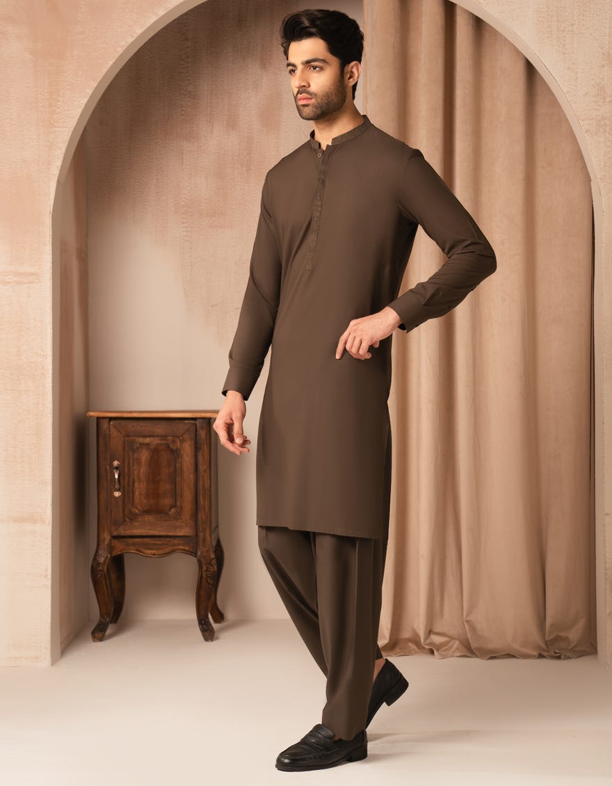 BROWN BLENDED SEMI-FORMAL KAMEEZ SHALWAR