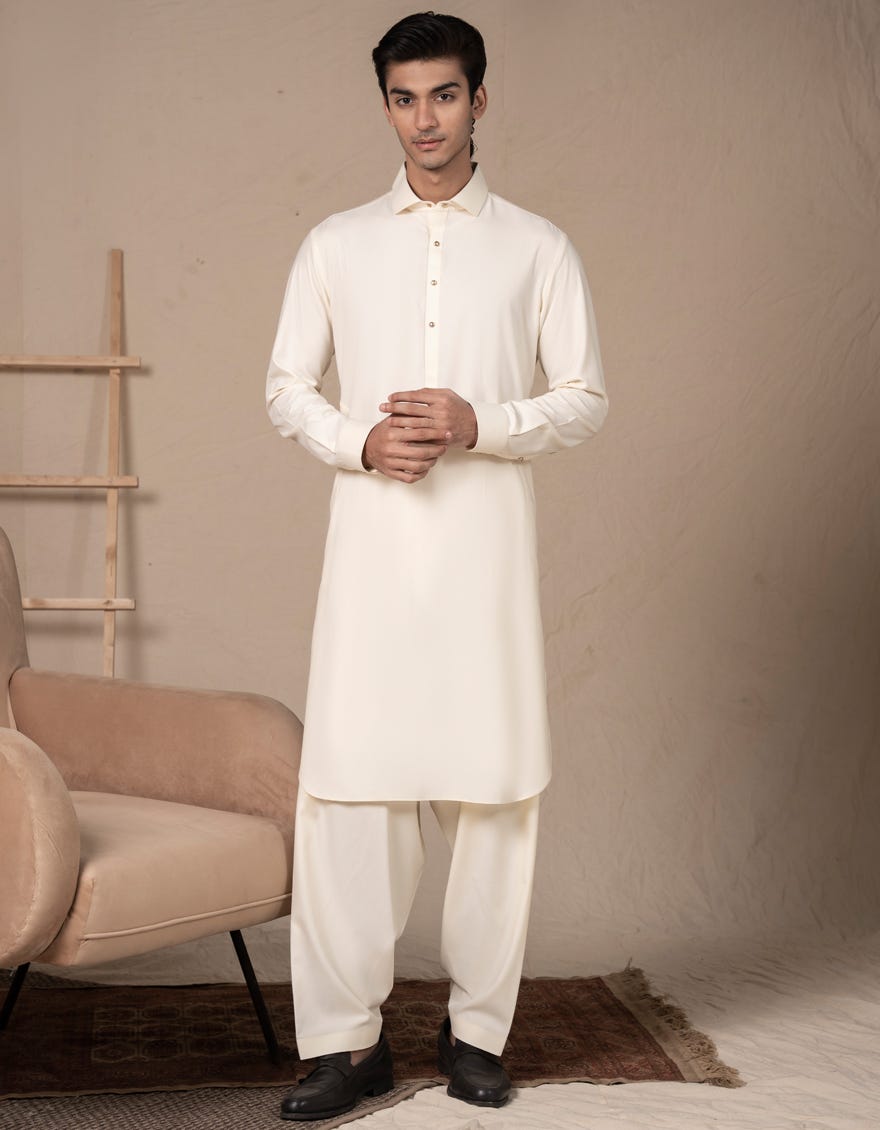 CREAM COTTON KAMEEZ SHALWAR | JJKS-S-47357
