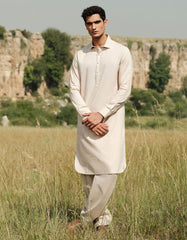 BEIGE COTTON KAMEEZ SHALWAR | JJKS-W-47363