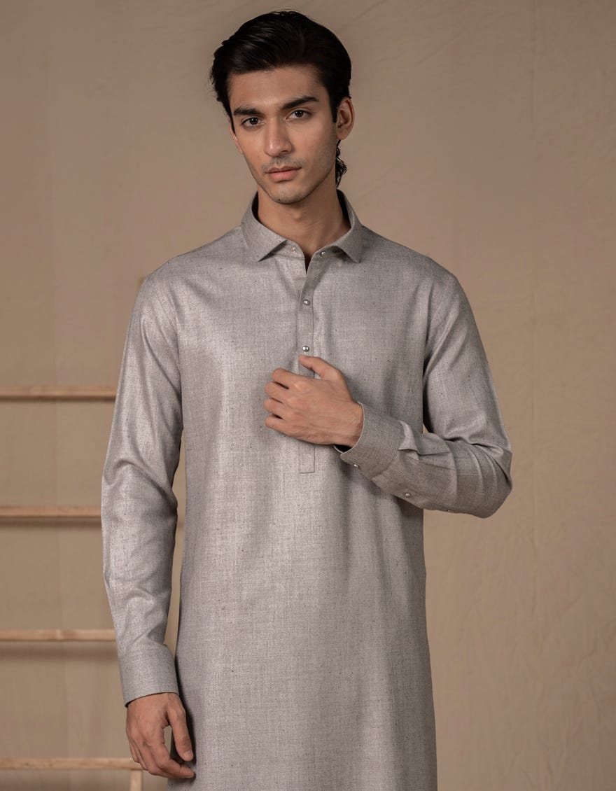 STEEL GREY BLENDED KAMEEZ SHALWAR | JJKS-W-47375