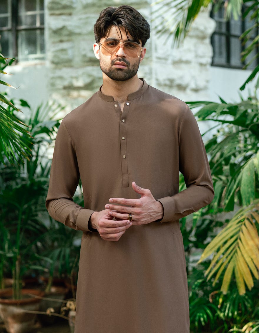 BROWN BLENDED CASUAL KAMEEZ SHALWAR