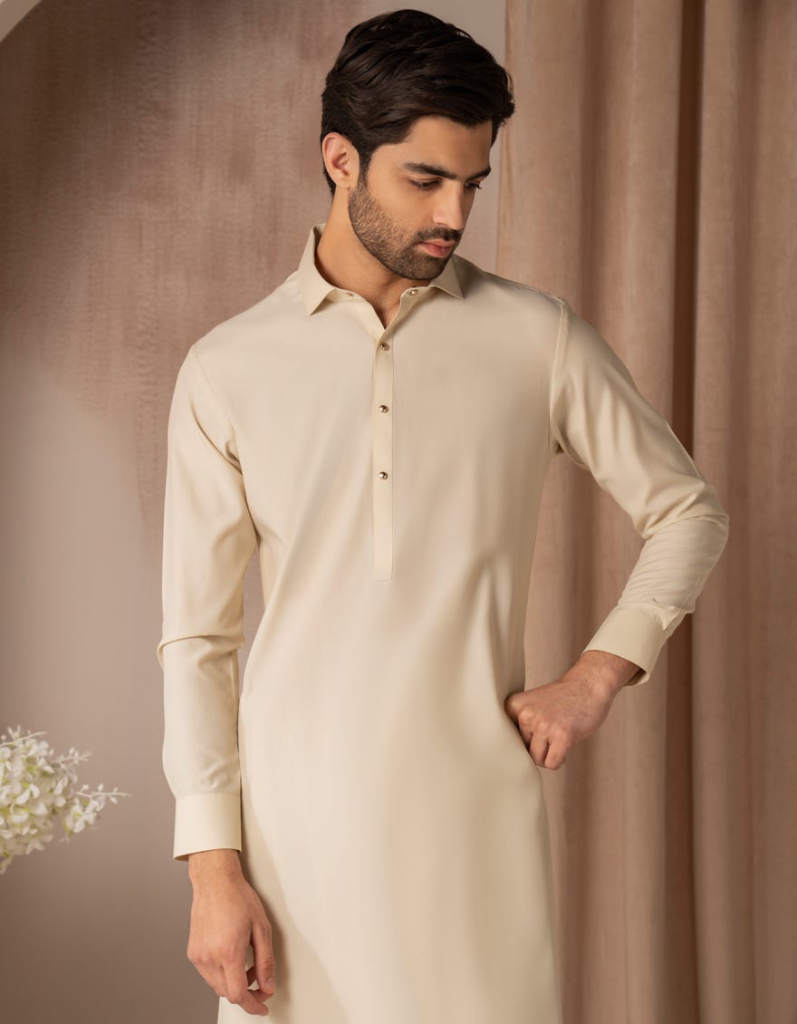 CREAM BLENDED CASUAL KAMEEZ SHALWAR
