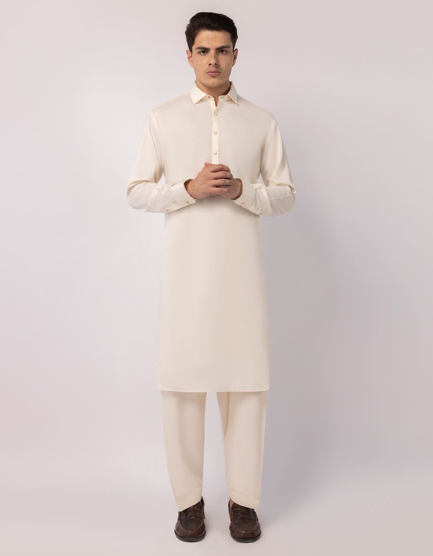 CREAM PLAIN KAMEEZ SHALWAR