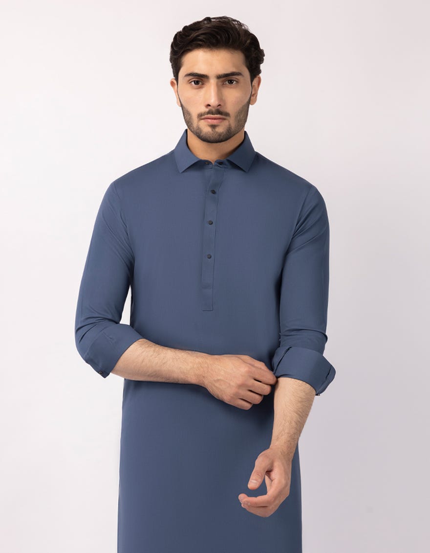 BLUE PLAIN KAMEEZ SHALWAR