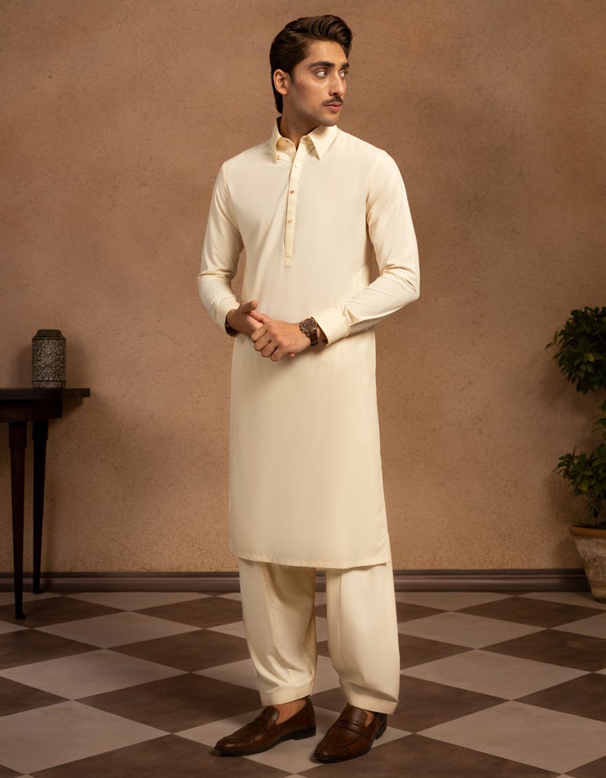 CREAM BLENDED KAMEEZ SHALWAR