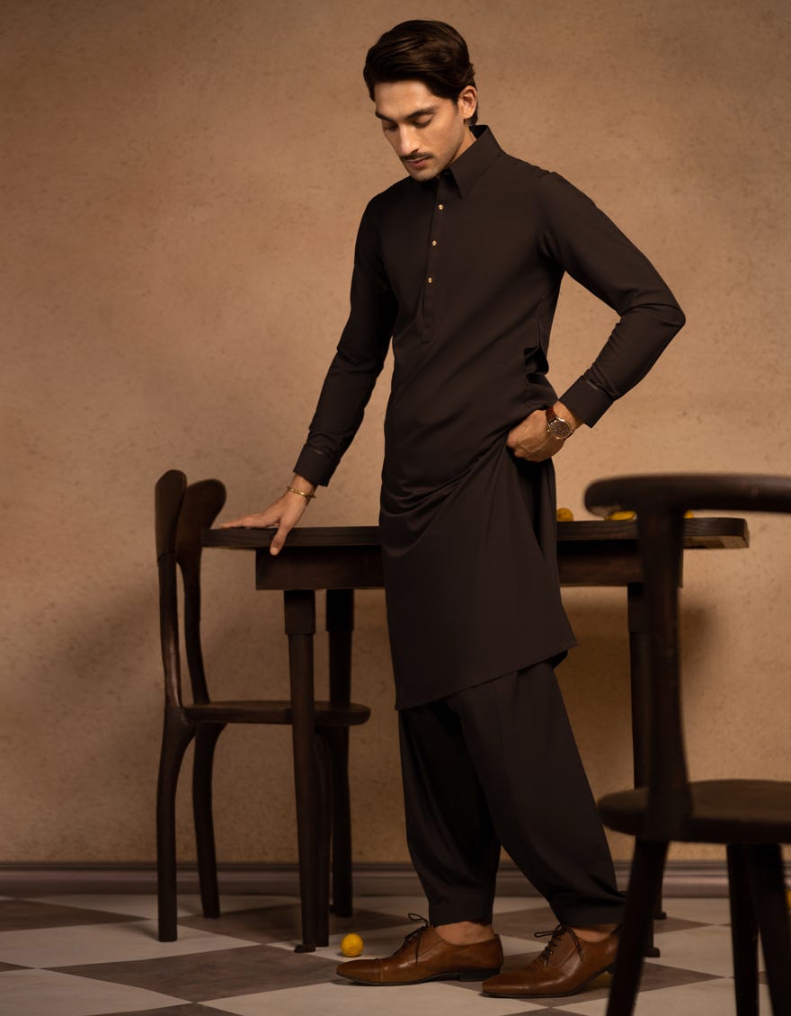 BROWN BLENDED KAMEEZ SHALWAR