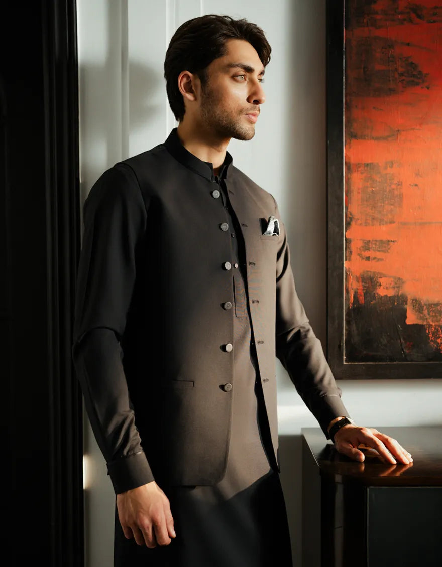 BLACK EXCLUSIVE KAMEEZ SHALWAR + WAISTCOAT