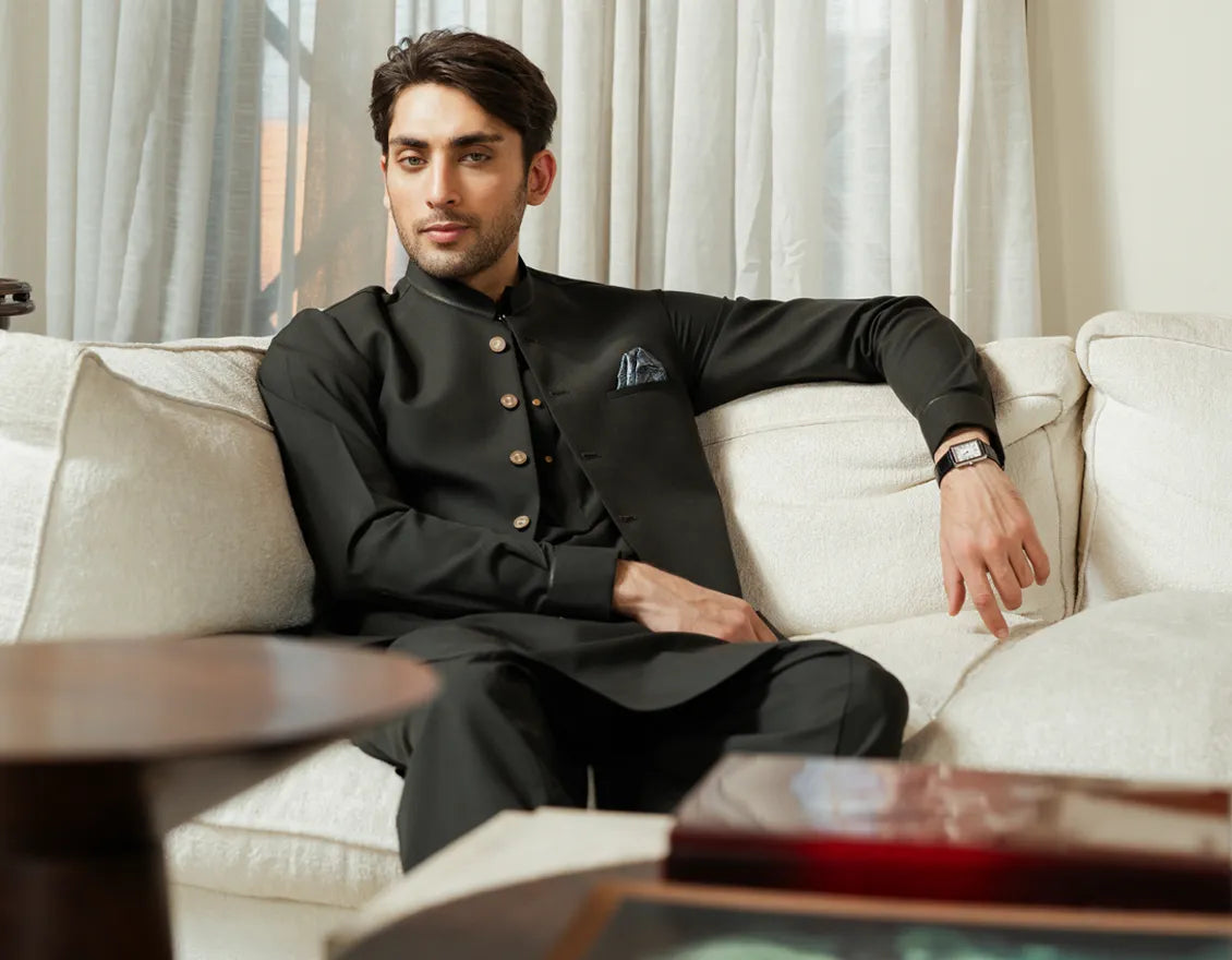 BOTTLE GREEN EXCLUSIVE KAMEEZ SHALWAR + WAISTCOAT