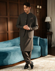 CHARCOAL EXCLUSIVE KAMEEZ SHALWAR + WAISTCOAT