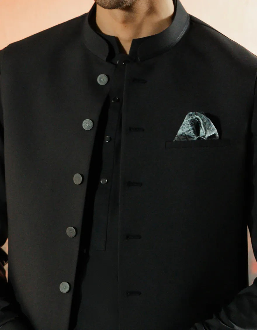 BLACK EXCLUSIVE KAMEEZ SHALWAR + WAISTCOAT