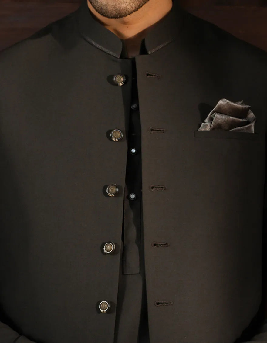 CHARCOAL EXCLUSIVE KAMEEZ SHALWAR + WAISTCOAT
