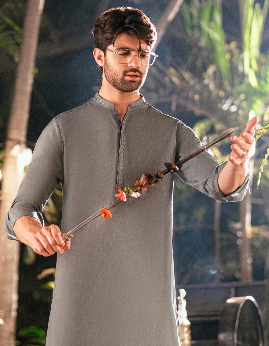 GREY BLENDED SEMI-FORMAL KAMEEZ SHALWAR