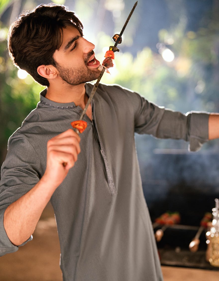 GREY BLENDED SEMI-FORMAL KAMEEZ SHALWAR