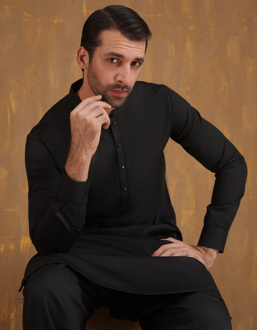 BLACK BLENDED SEMI-FORMAL KAMEEZ SHALWAR