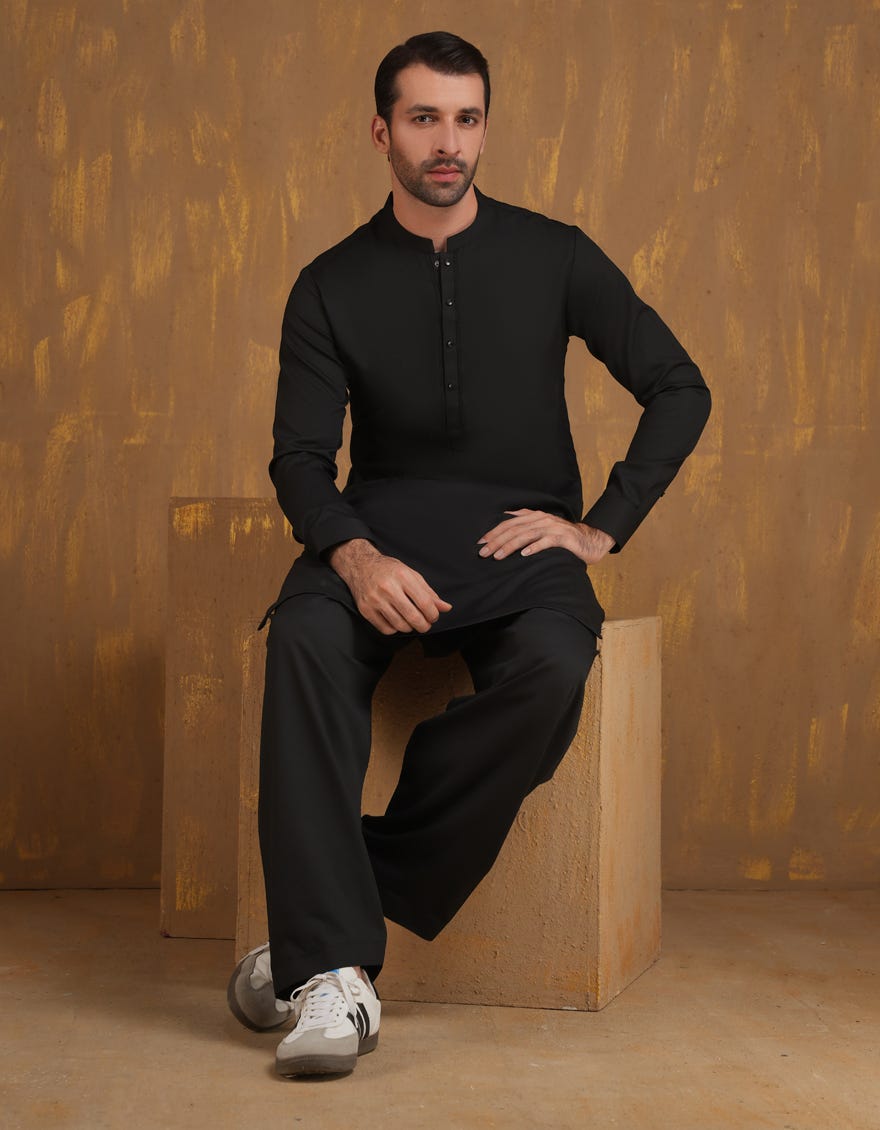 BLACK BLENDED SEMI-FORMAL KAMEEZ SHALWAR
