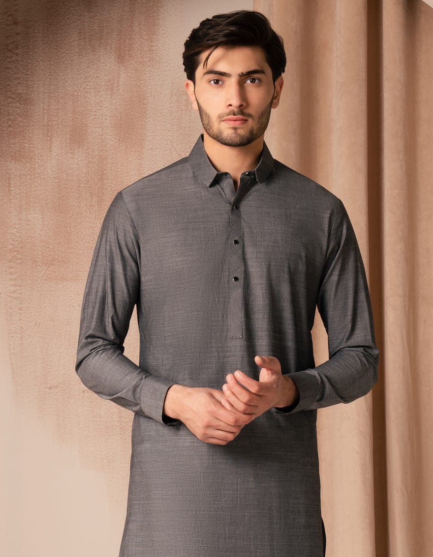 GREY COTTON CASUAL KAMEEZ SHALWAR