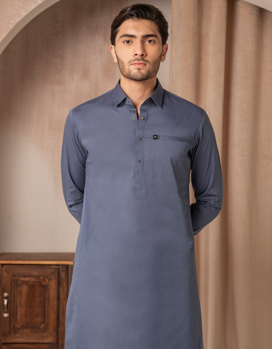 BLUE COTTON CASUAL KAMEEZ SHALWAR